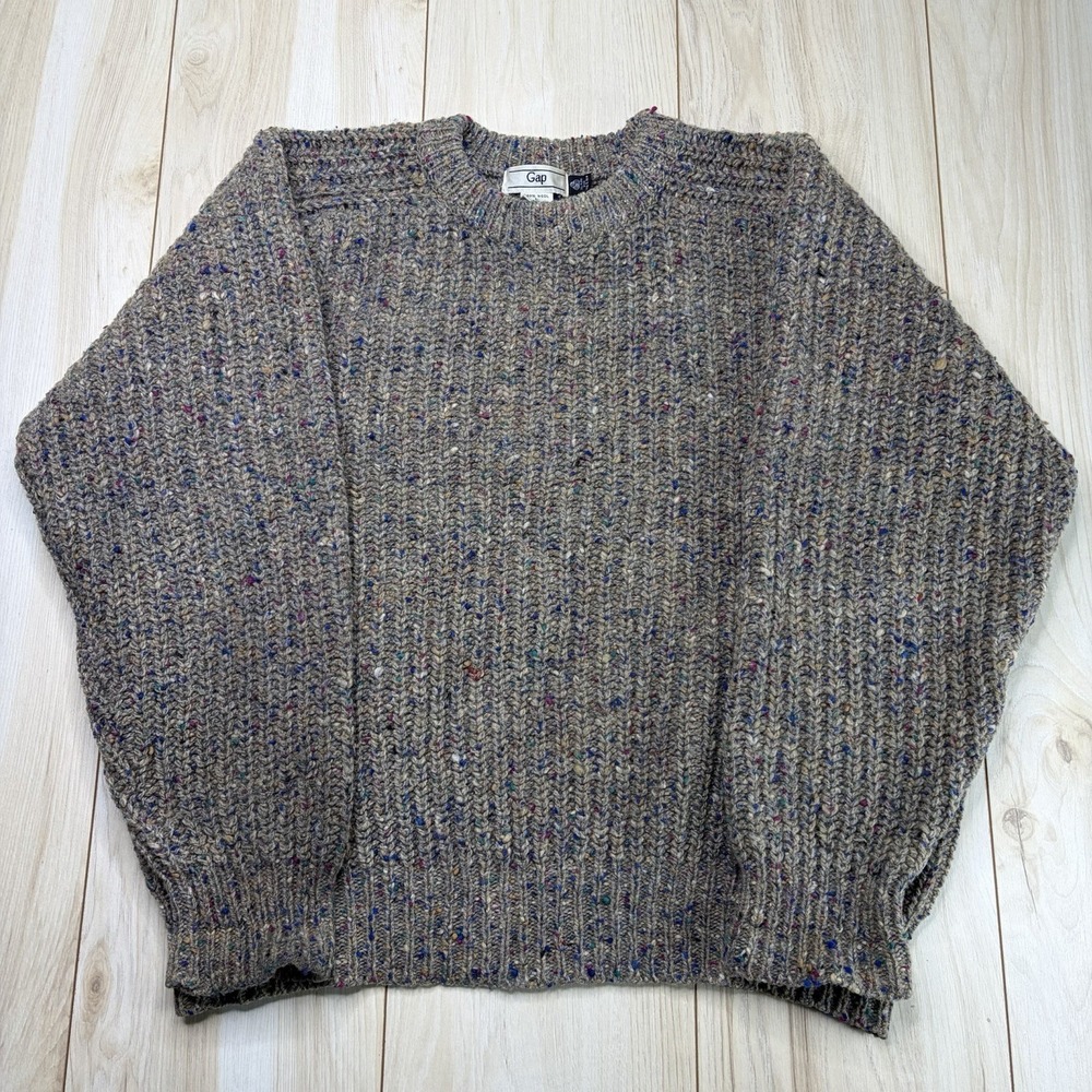 VINTAGE Gap Wool Sweater Womens Size Large Speckled Thick Knit Tweed Brown